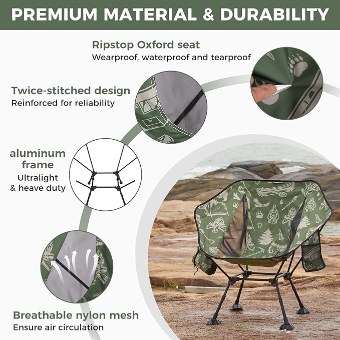 ATEPA UFO3.0 Backpacking Camping Chair Ultralight Extra Wide Comfortable Folding Chairs Heavy Duty Portable Hexagon Ergonomic Height Adjustable Seat with Anti-Sinking Feet for Hiking Forestcamp
