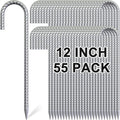12 Inch J Hook Rebar Stakes 55 Pack Heavy Duty Galvanized Steel Tent Stakes Anti-Rust Ground Anchors Chain Link Fence Stakes for Yard Decorations Infltables Canopy Tarp Garden