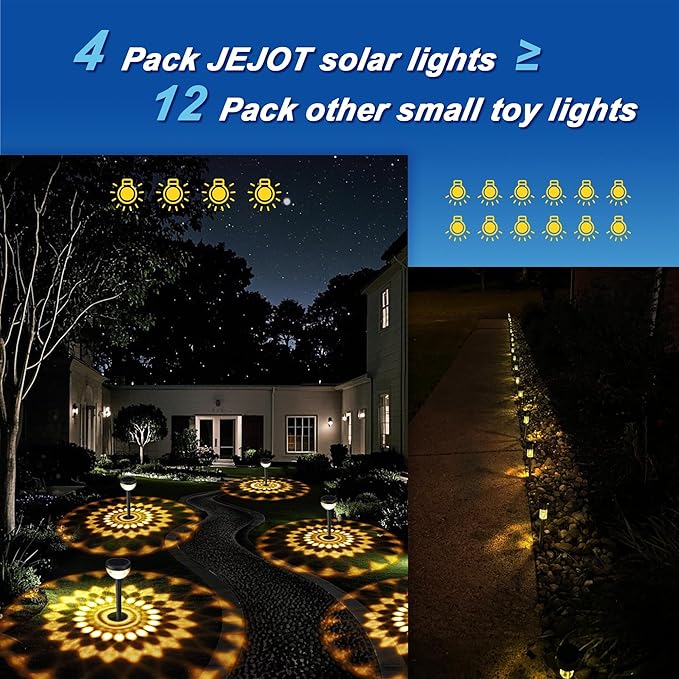 4 Pack Solar Flood Light Security LightsPathway Lights with 2CCT(Warm and Cool) Light ModesBright Pattern Solar Decorative Lights Outdoor