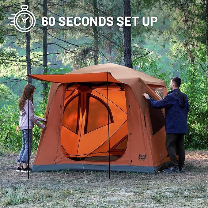 TIMBER RIDGE Instant Pop-Up Weather Resistant Camping Hub Tent Easy 60 Second Set-Up Portable 4 Person Tents for Outdoor Camping Picnicking Orange