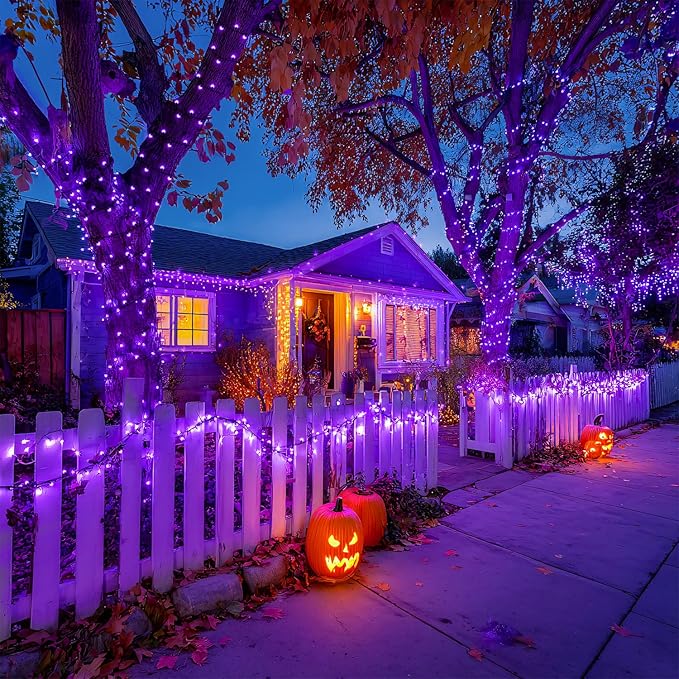 JMEXSUSS 2 Pack Solar String Lights Outdoor Waterproof Total 400 LED 151FT Solar Christmas Lights Outdoor 8 Modes Christmas Light for Outside Patio Yard Tree Decorations Purple