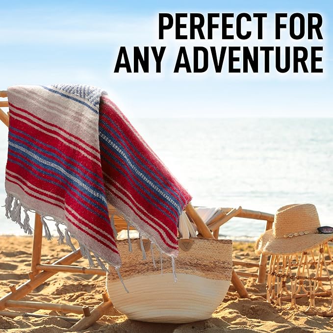 Hydration Nation Authentic Mexican Serape Blanket - Soft &amp Durable - Lightweight Falsa - Coral 70x50