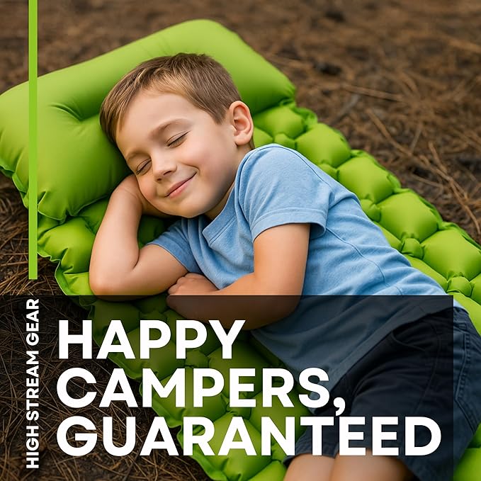 Kids Sleeping Pad for Camping and Sleepovers with Pillow Inflatable Camping Mattress for Backpacking &amp Travel Thick Toddler Cot Mat Fast Inflating Camping Sleeping Pads for Kids