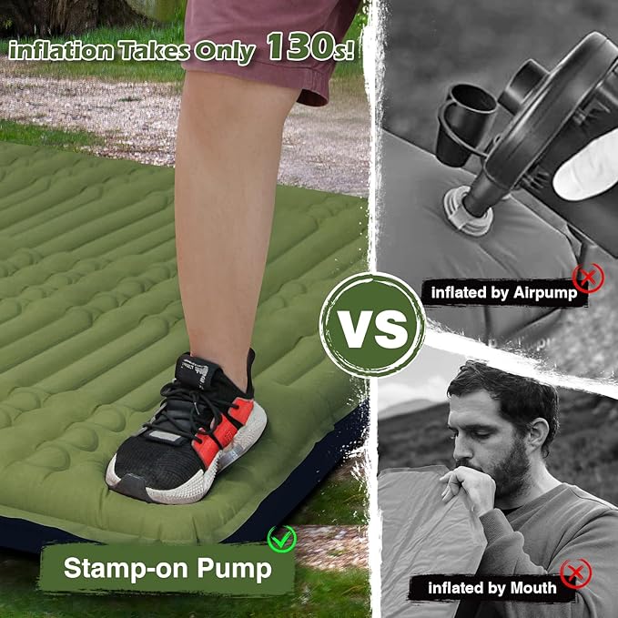 Megior Camping Sleeping Pad Extra Thickness 4 Inch Inflatable Sleeping Mat Lightweight Waterproof Camping with Built-in Air Pump Air Mattress for Backpacking Hiking Tent Traveling