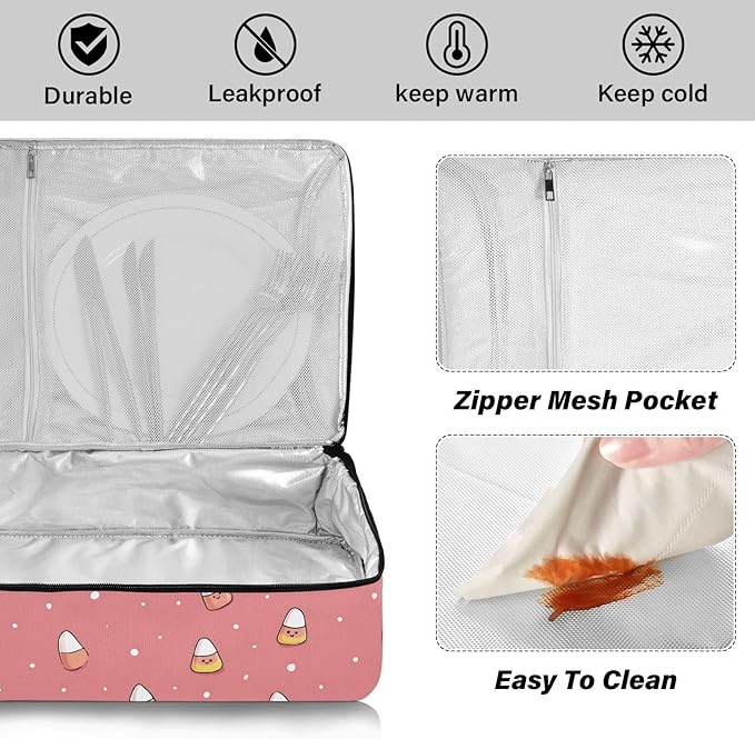 Casserole Carrier Print Candy Corn PatternInsulated Casserole Carrier for Hot or Cold Food Thermal Lunch Tote for Potluck Parties Picnic Beach Fits 9 x 13 Inches Baking Dish