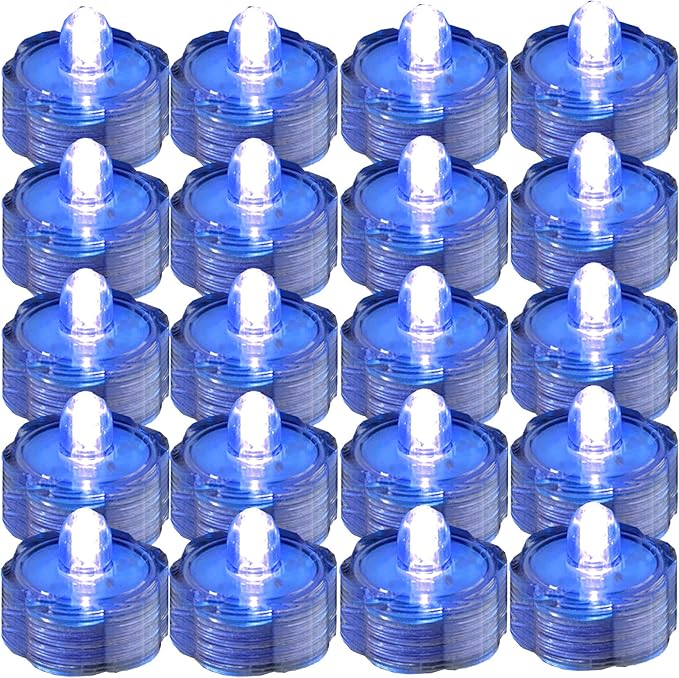 Bright LED Floral Tea Light Vase Submersible Lights for Party Wedding (Blue 20 Pack)