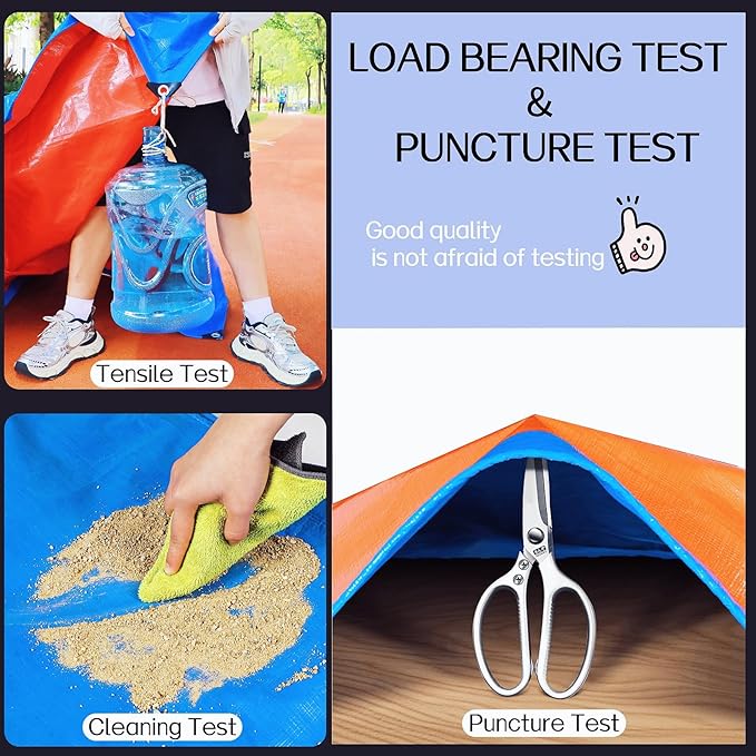 1 Pack Heavy Duty Waterproof Tarpaulin - Blue &amp Red Reinforced PE Tarp with Grommets10 Mil ThickUV Resistant Weatherproof Cover for Truck Camping &amp Construction (9 * 19FT)