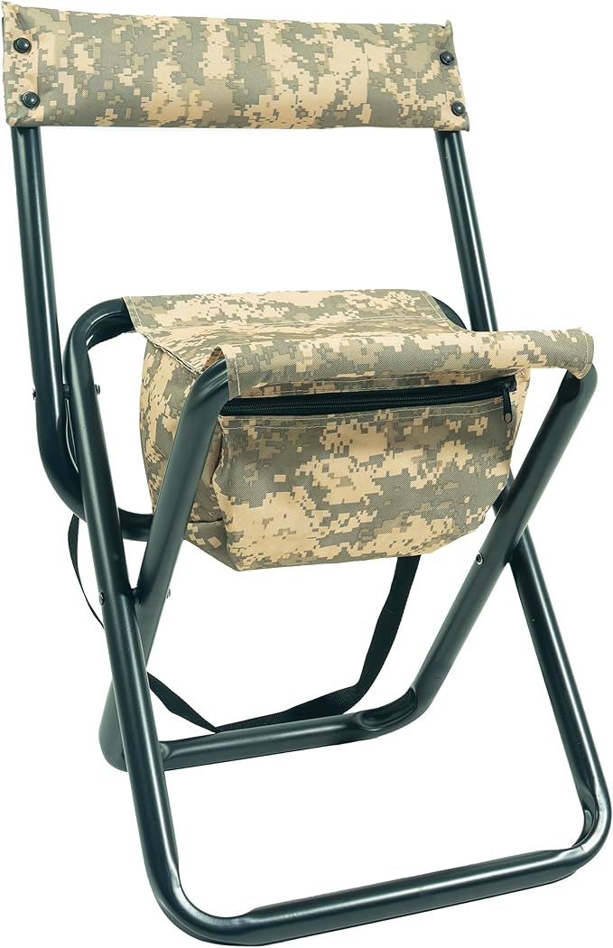 Rothco Deluxe Folding Stool with Back &amp Pouch - Portable Seating for Outdoor Adventures