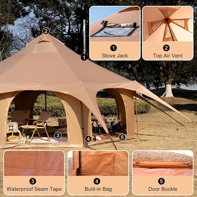 Oxford Bell Tent for Glamping &amp Camping 6-10 Person Spacious Family Tent with 360 Ventilation Waterproof &amp Windproof Outdoor Shelter