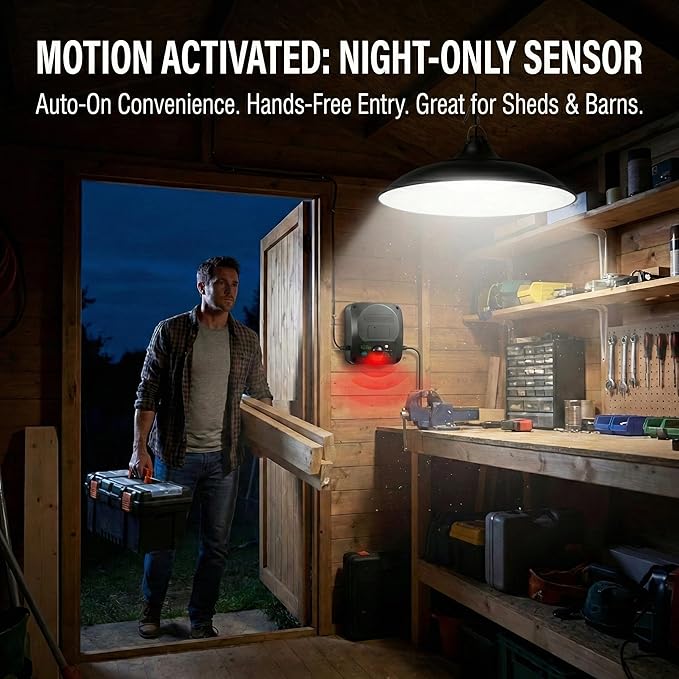Solar Shed Lights Indoor Outdoor 3200LM Motion Sensor Pendant Light Daytime Available with Remote &amp Button Control IP65 Waterproof 4 Lighting Modes for Barn Garage Gazebo Chicken Coop Shop - 1 P