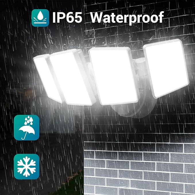 USTELLAR 100W 10000lm Floods Light Outdoor Switch Controlled LED Security Lights with 4 Adjustable Heads 5000K Daylight IP65 Waterproof Bright Exterior LED Flood Light Hardwired Yard-White