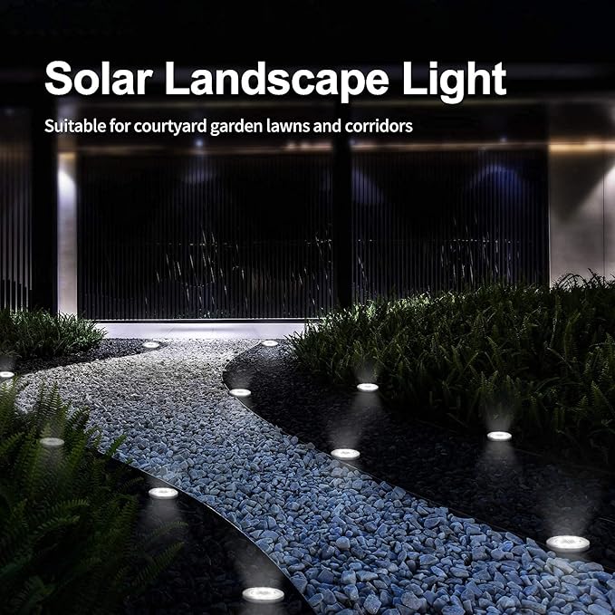 Aogist 12 Pack Solar Disk Lights - 8 LED In-Ground Outdoor Landscape Lights for Pathway Yard Walkway Patio Lawn Path (Cold White)