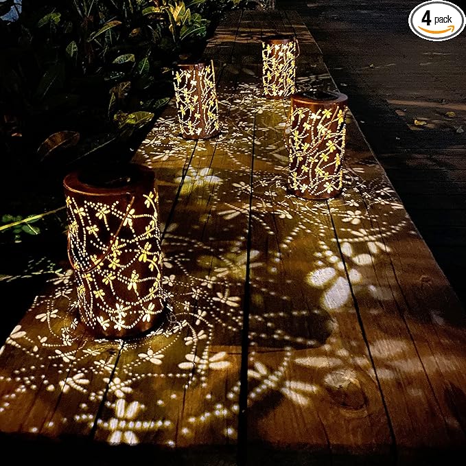 YISITEONE 4-Pack Dragonfly Outdoor Solar Lanterns Garden Waterproof Metal Hanging Decor Lights for Patio Yard Pathway Lawn Front Porch Birthday Gardening Gifts for Women Mom Grandma