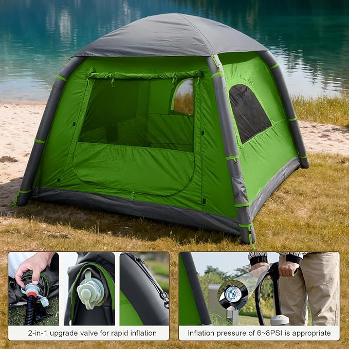 Inflatable Tents for Camping2/4 Person Easy Setup Blow Up Tents for 4 Seasons Waterproof InflatableTent for Camping Air Glamping Tents for Camping Adult