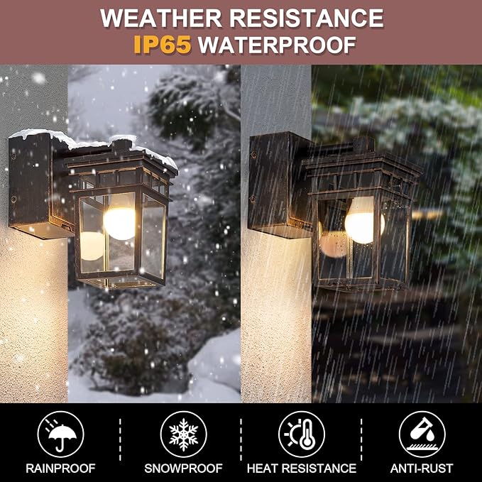 Dusk to Dawn Outdoor Wall Lighting with OutletPorch Light with GFCI Outlet Built inAnti-Rust Alunmium Wall Lantern with Clear Glass ShadeOutdoor Light for House Garage Bulb Included(Brown)