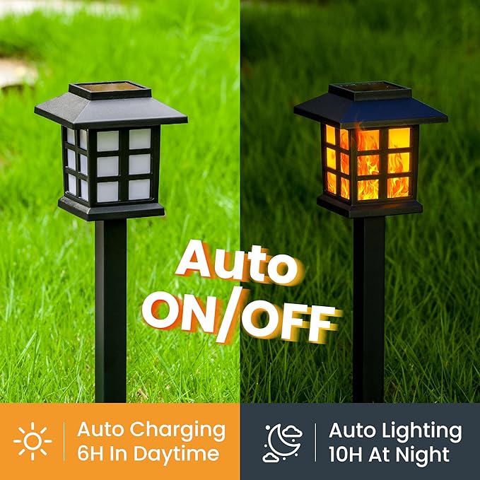 GIGALUMI Solar Lights for Outside16 Pack Flickering Flame LED Solar Outdoor Lights Waterproof Garden Light Maintain 10 Hours of Lighting for Christmas Garden Landscape Path Yard Patio