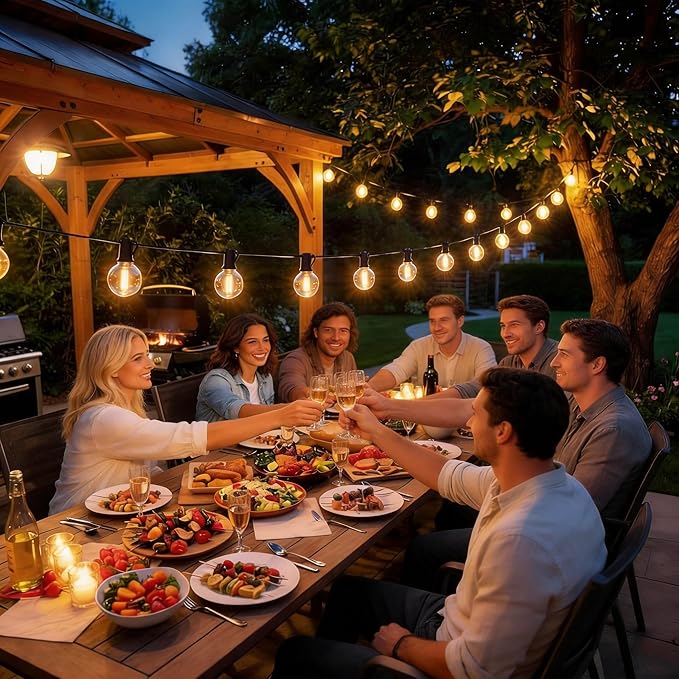 RTTY Outdoor String Lights 60 ft G40 Led Patio Globe Lights with 32pcs Plastic BulbsShatterproof Waterproof Connectable Hanging for Porch Cafe Bistro Backyard Gazebo Balcony Deck Party