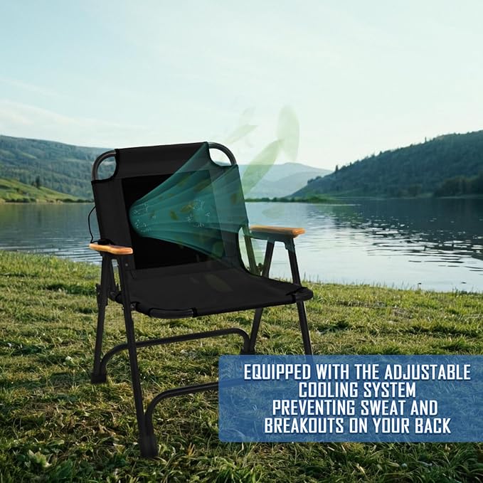 KNINE OUTDOORS Foldable Beach Chair Camping Chair with Fan with USB-Powered Cooling System for Camp Beach Fishing (Black)