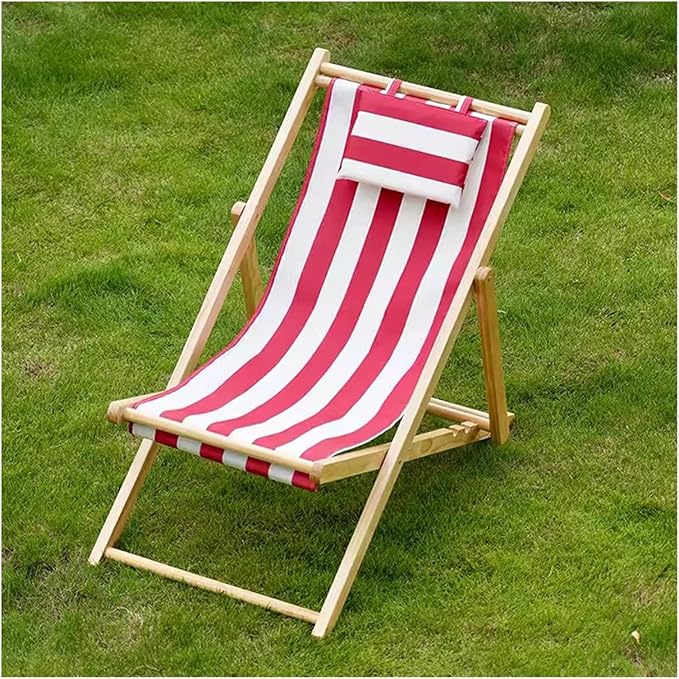 Red Folding Camping Chair - Adjustable 4-Position Outdoor Sling Chair Breathable Canvas Bamboo Lounge Beach Chair for Porch Deck &amp Patio - One Size