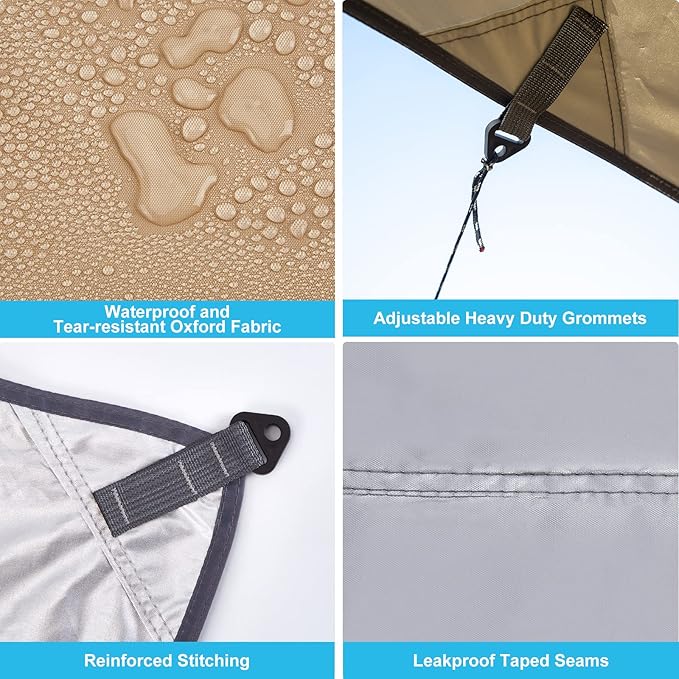 Hammock Rain Fly 12x10FT Camping Tarp with Poles Waterproof and Ultralight Survival Tent Tarp for Outdoors Camping Hiking Picnic Backpacking