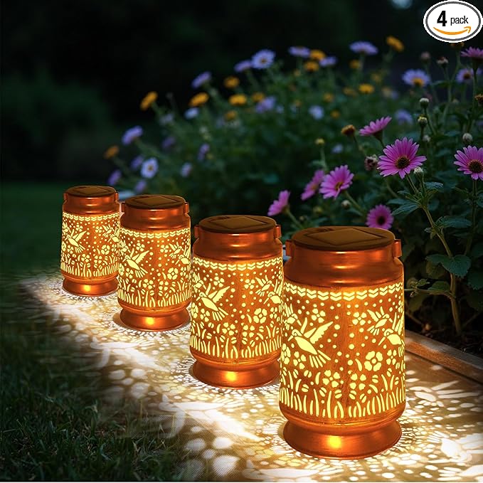 Solar Lanterns Outdoor Waterproof Gifts for Women Grandma Gifts for Mom Dragonfly Projection Garden Decor Solar Hanging Lantern Metal for Patio Yard Festival Pathway Landscape (Dragonfly 4)