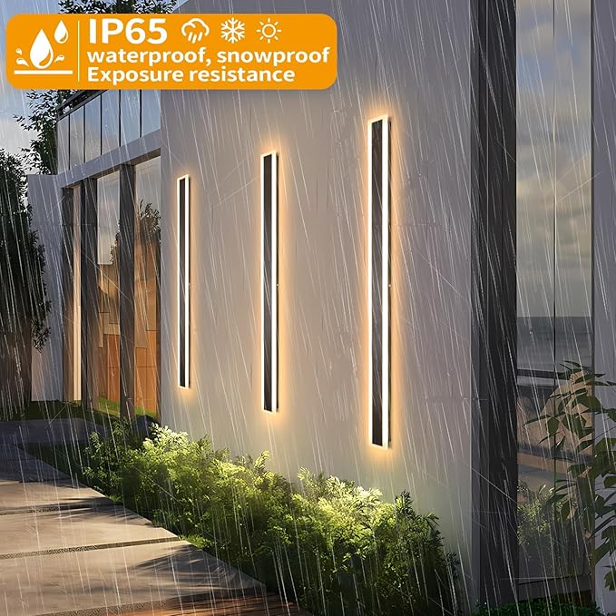 2 Pack 47 Inch Long Outdoor Wall Lights 3000K Black Exterior Light Fixtures Wall Mount Modern Porch Lights Wall Sconce Long LED Modern Outdoor Exterior for House Front Door