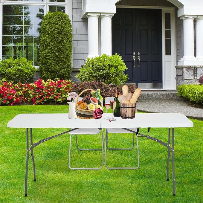 NChanmar 6FT Folding Table Picnic Camping Table Foldable Outdoor Table for Picnic Party Camping(70 * 29)-White
