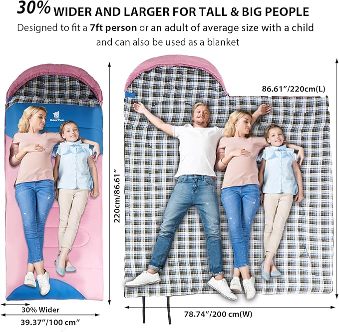 GEERTOP Flannel Sleeping Bags for Adults Big &amp Tall People Portable Cold Weather Envelope XXL All Seasons Camping Sleeping Bag