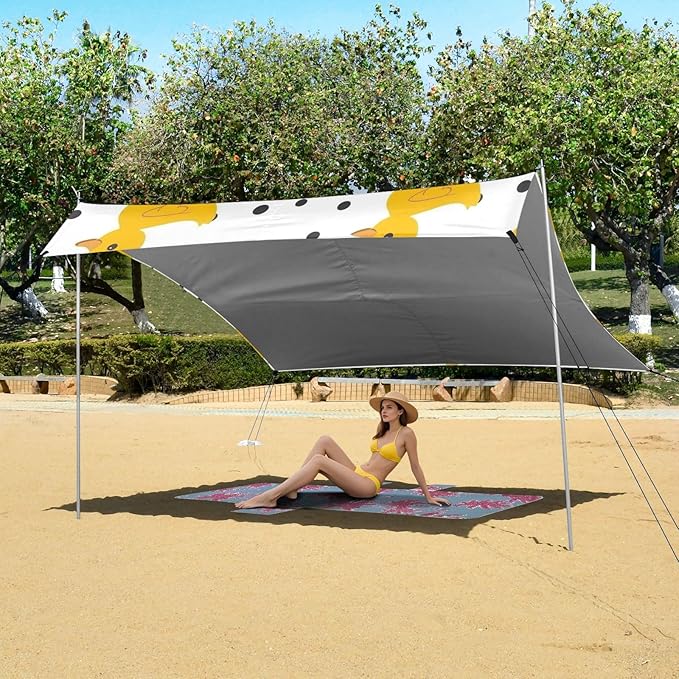 Cute Yellow Duck with Polka Dot Camping Sun Shelter Beach Tent Portable Beach Sun Shade Outdoor Canopy for Camping Trips Fishing Picnic