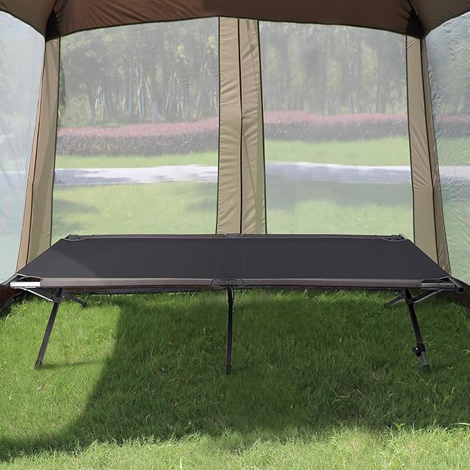 Portal Folding Portable Camping Cot Guest Bed with Carry Bag and Side Storage Organizer Camping Cots for Adults Sleeping Away Tent Sleeping Cot Bed Supports 300 LBS Black