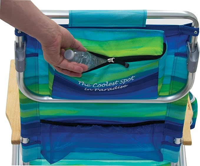 Tommy Bahama 2-Pack 5-Position Classic Lay Flat Backpack Beach Chair with Cooler and Cup Holder Portable Folding Beach Chair for Tanning Blue/Green