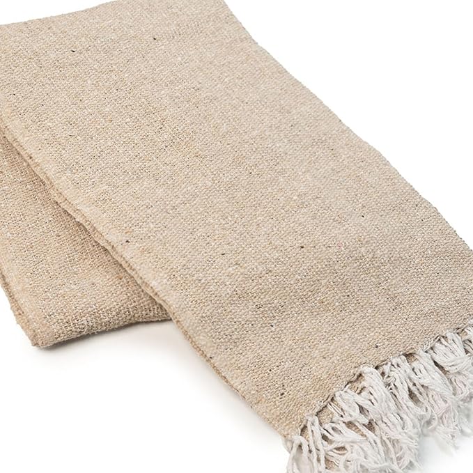 Cozumel Authentic Mexican Blankets (10-Pack) - 72x48 Woven in Mexico - Solid Throw Blanket for Yoga Studio Outdoor Picnic/Camping/Beach Saddle Blanket Bed/Home Decor (Tan)