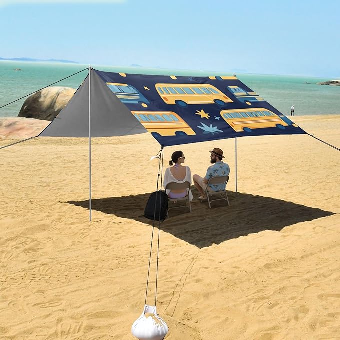 ALAZA Cartoon Bus Beach Tent Sun Shelter Portable Canopy Sunshade for Outdoor Camping Picnics Backyard Fun 10x9 ft