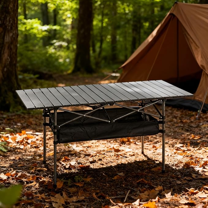 Outdoor Folding Table 7.93LBS Ultralight Camping Table with Built-in Storage &amp Carry Bag 225LBS Heavy Duty Aluminum Tabletop Carbon Steel Frame for Camping Picnic Beach BBQ