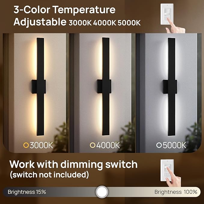 Upgraded 47in Black Long Modern LED Outdoor Wall Lights 3000K 4000K 5000K Dimmable Exterior Wall Sconce Outside Light fixtures for House Garage Front Door