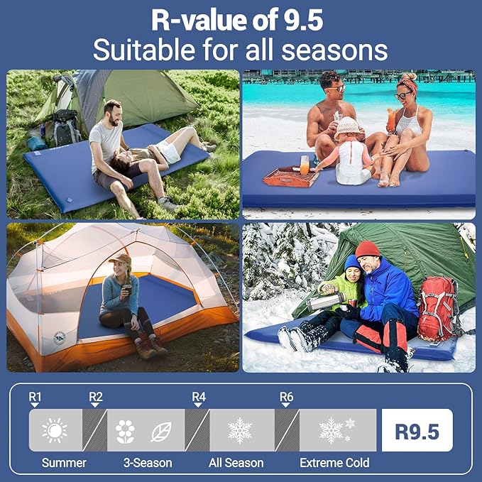 Elegear CumbreX™ Self Inflating Sleeping Pad Built-in Electric Pump 3.15 Ultra-Thick Memory Foam Camping Mattress Pad with Pillow Double Sleeping Pad for Camping R-value 9.5 Foam Camp Pad for Travel