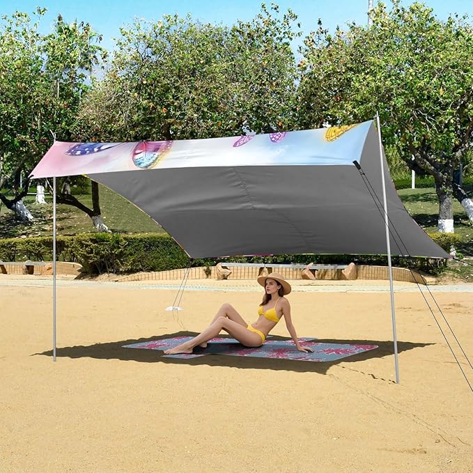 Beach Tent Sun Shelter Turtle Playing with Butterfly Lightweight &amp Easy Setup Beach Shade Canopy for Camping Fishing