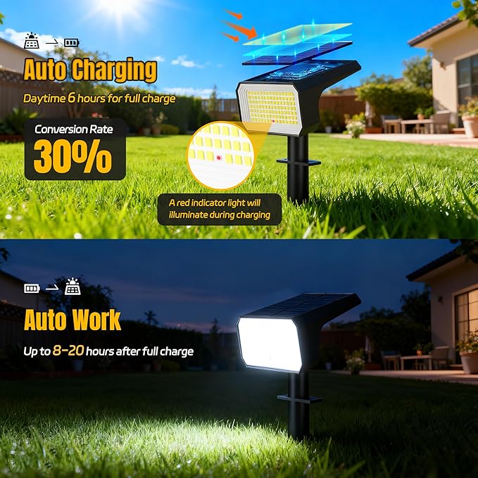 Solar Spot Lights Outdoor [10 pack/118 LED] 4 Modes Auto On/Off Solar Landscape Spotlights Ip67 Waterproof Solor Powered Pathway Lights for Outside Yard Garden Walkway Tree Patio (Cool White)
