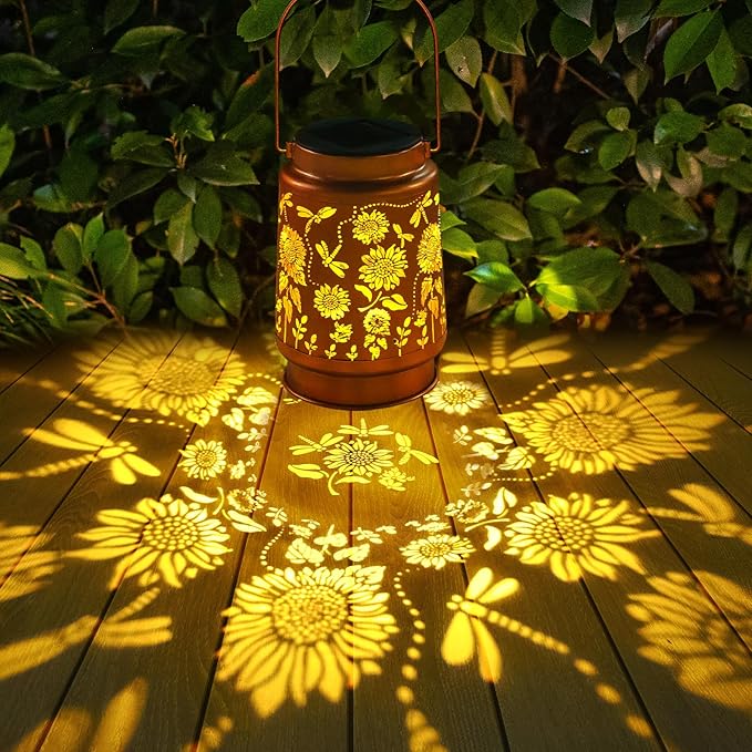 Dragonfly Solar Lanterns Outdoor Waterproof Sunflower Solar Lights Birthday Christmas Gifts for Women Mom Metal Hanging Decorative LED Lantern Outside for Garden DecorYardPatioPorchLawnBackyard