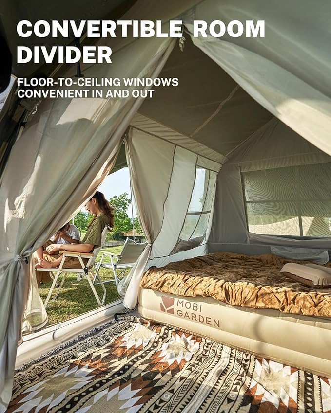 Mobi Garden Skyloft 4/8 Person Instant Tent Large Aluminum Alloy Cabin Tent Double Layer Full Rainfly Waterproof 4 Season Shelter Huge Interior with Pre-Attached Poles Air Vent &amp Carry Bag