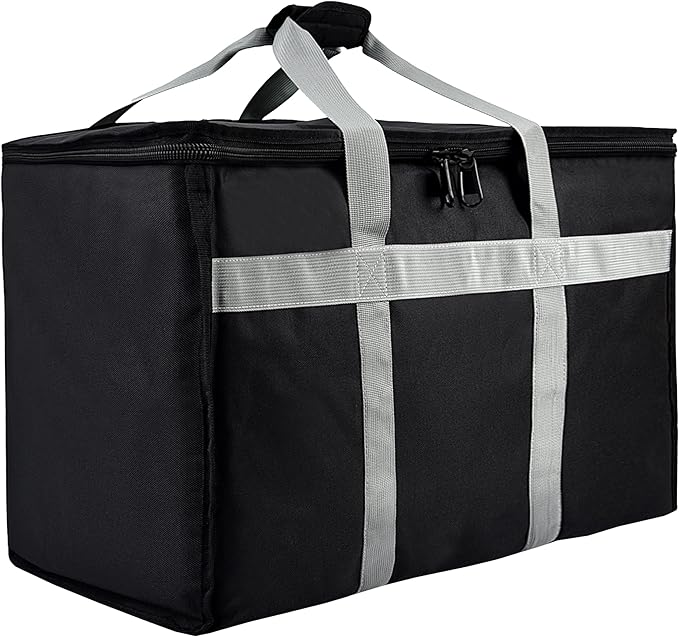 Insulated Food Delivery Bag - 23x14x15 inches - Water-Resistant Interior - Ideal for Commercial Catering - Reusable Grocery Bag - Professional and Heavy-Duty - XXL - Black