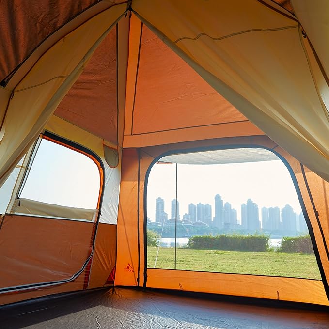 KTT Extra Large Tent 8-10-12 PersonFamily Cabin Tents2 Rooms3 Doors and 3 Windows with MeshStraight WallWaterproofDouble LayerBig Tents for OutdoorPicnicCampingFamily Gathering