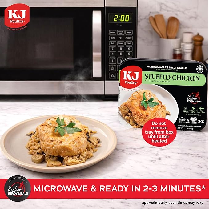 KJ Poultry Kosher Ready Meals - Stuffed Chicken Breast Rice MRE Meat Meals Ready to Eat Gluten Free Halal (6 Pack) Prepared Entree Fully Cooked Shelf Stable Microwave Dinner Travel Military