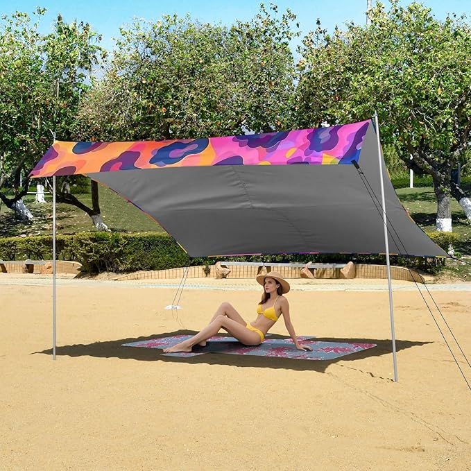Camping Sun Shelters Colorful Yellow Leopard Beach Canopy 126 * 110.2in