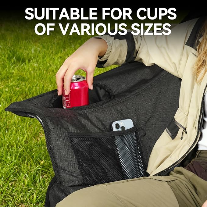 Double Camping Chair Padded Camping Chairs Heavy Duty 2 Person Camping Chair Oversized Loveseat Camping Chair with Cup Holders Camping Couch Support 800LBSBlack