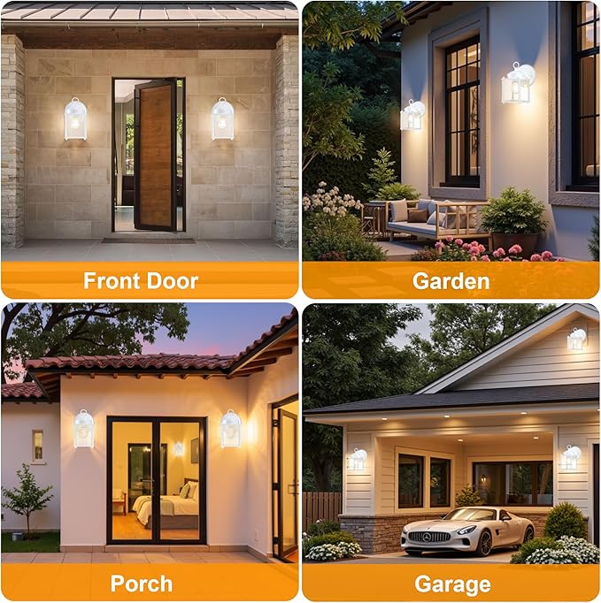 GRUENLICH Outdoor Wall Sconce Exterior Wall Lighting Fixtures with Clear Glass Front Porch Lighting Anti-Rust Outside Lights for Patio Doorway White 2 Pack