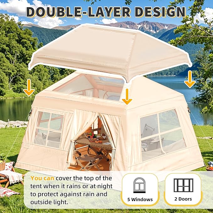 YOLENY Inflatable Camping Tent for 4-6 Person Easy Setup Portable Water-Resistant Cabin Tent with Mesh Windows &amp Pumps