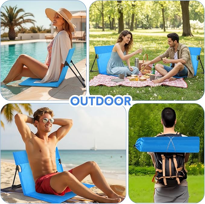 Jetec Foldable Floor Backrest Chair Portable Camping Chair with Storage Bag Light Weight Lazy Seat for Indoor Outdoor Bed Ground Park Lawn Concerts Beach Hiking