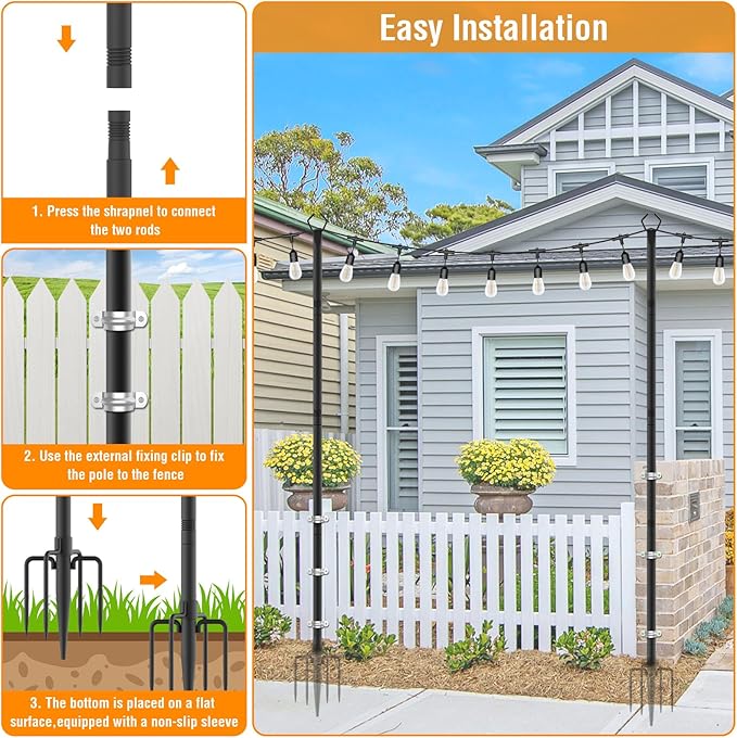 AILBTON 2 Pack 10Ft String Light PolesLight Poles for Outside String LightsOutdoor Light Poles with ForkMetal Pole Stand for PatioBackyardDeck