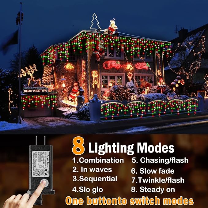 Hezbjiti Christmas Lights - Outdoor Decorations LED Fairy String Curtain Lights with 75 Drops 8 Modes 1600LED 164FT for Christmas Decor (Red Green Cold)